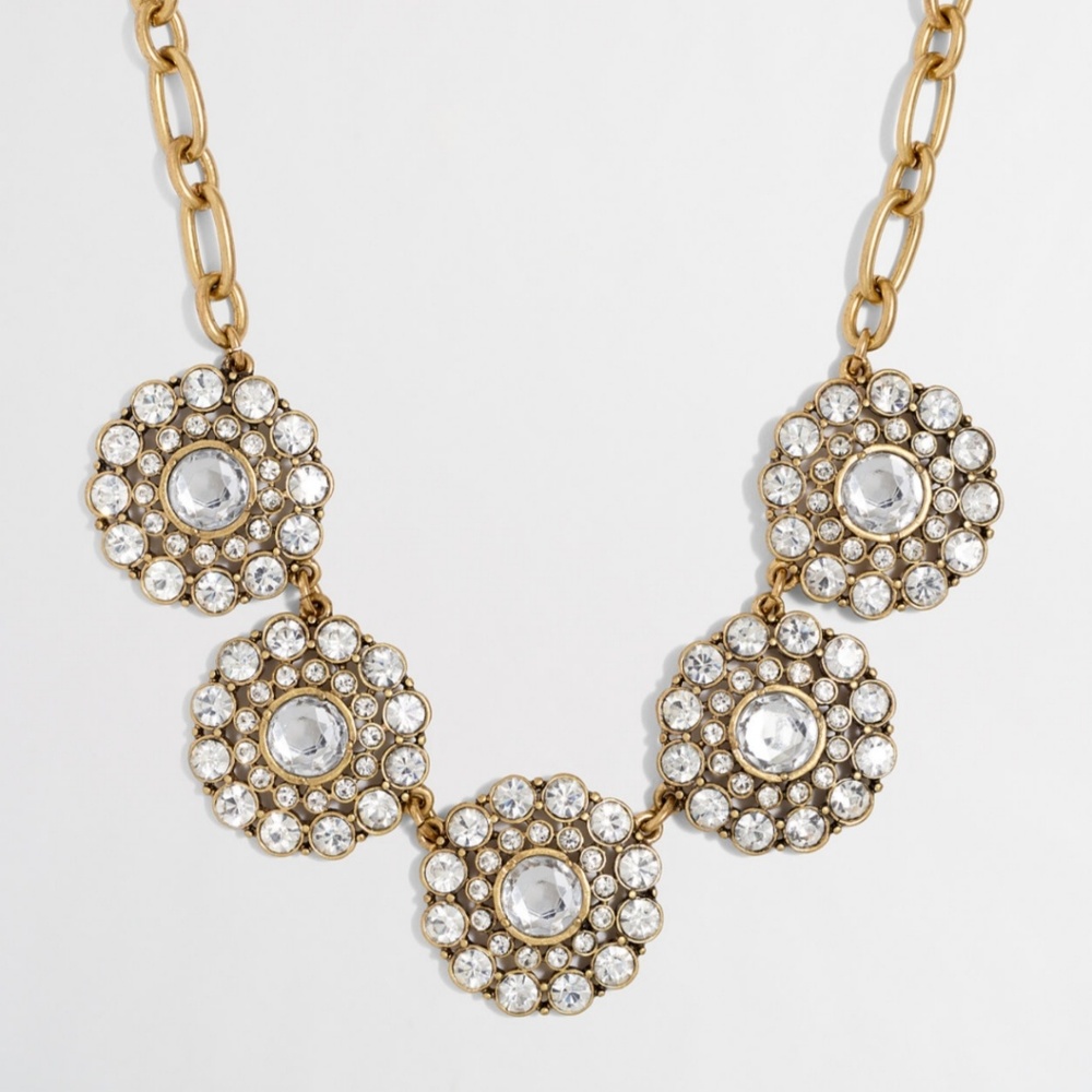 J. Crew Gold-Tone Crystal Floral Bib Necklace